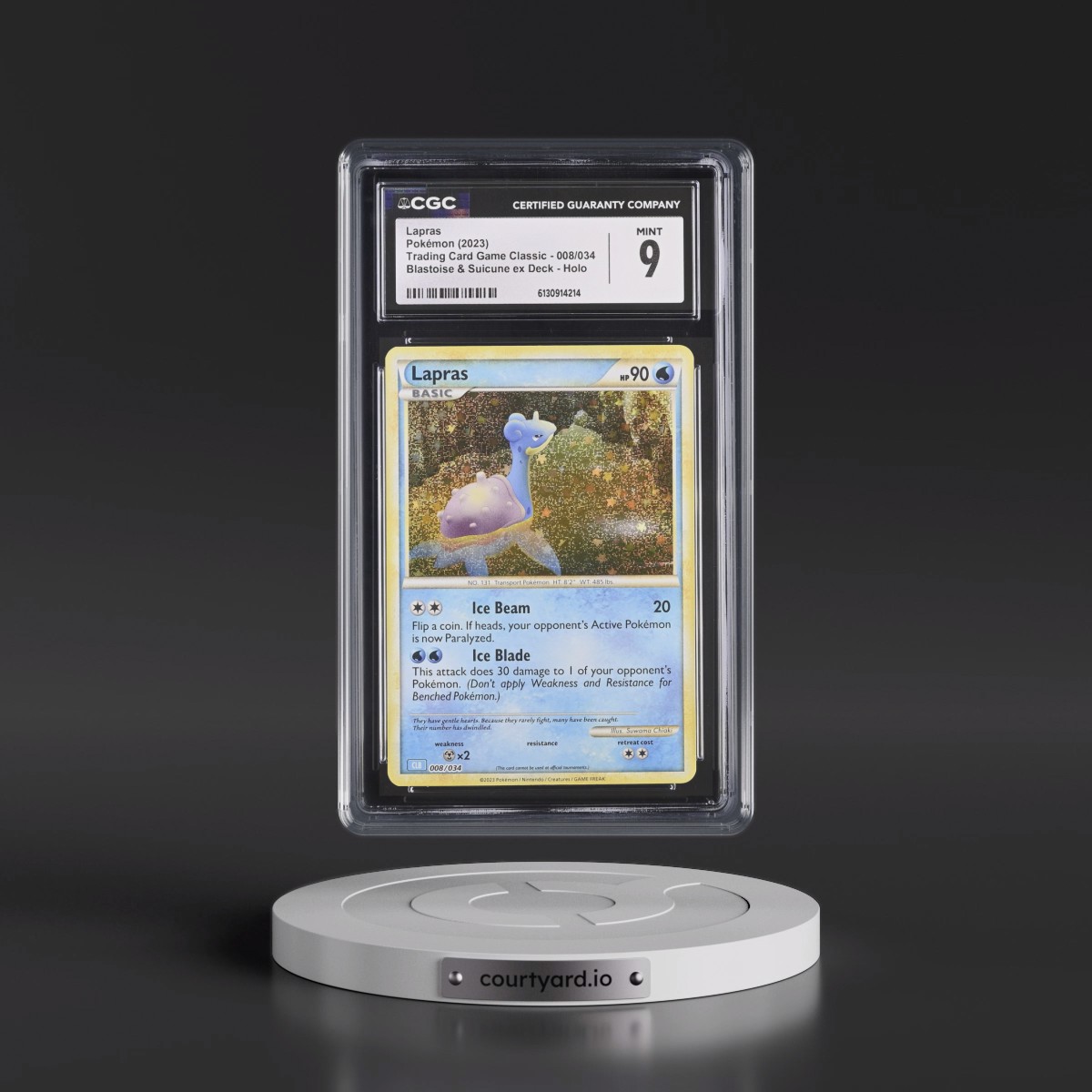 2023 Trading Card Game Classic - CLV, CLC, CLB #008/034 Lapras - Blastoise & Suicune ex Deck - CLB Holo (CGC 9 MINT)