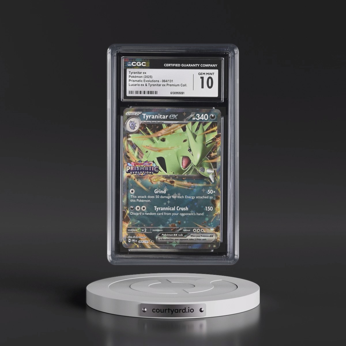 2024 Prismatic Evolutions - PRE EN #064/131 Tyranitar ex - (Prismatic Evolutions Stamp) Lucario ex & Tyranitar ex Premi (Holo) (CGC 10 GEM MINT)