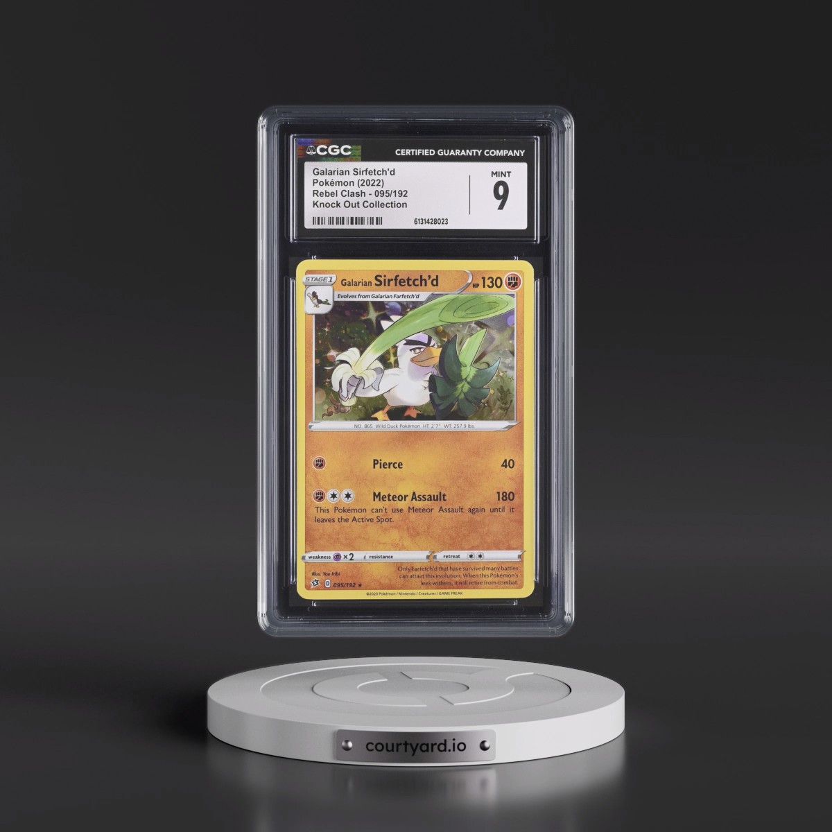 2020 Rebel Clash #095/192 Galarian Sirfetch'd - Knock Out Collection (Cosmos Holo) (CGC 9 MINT)