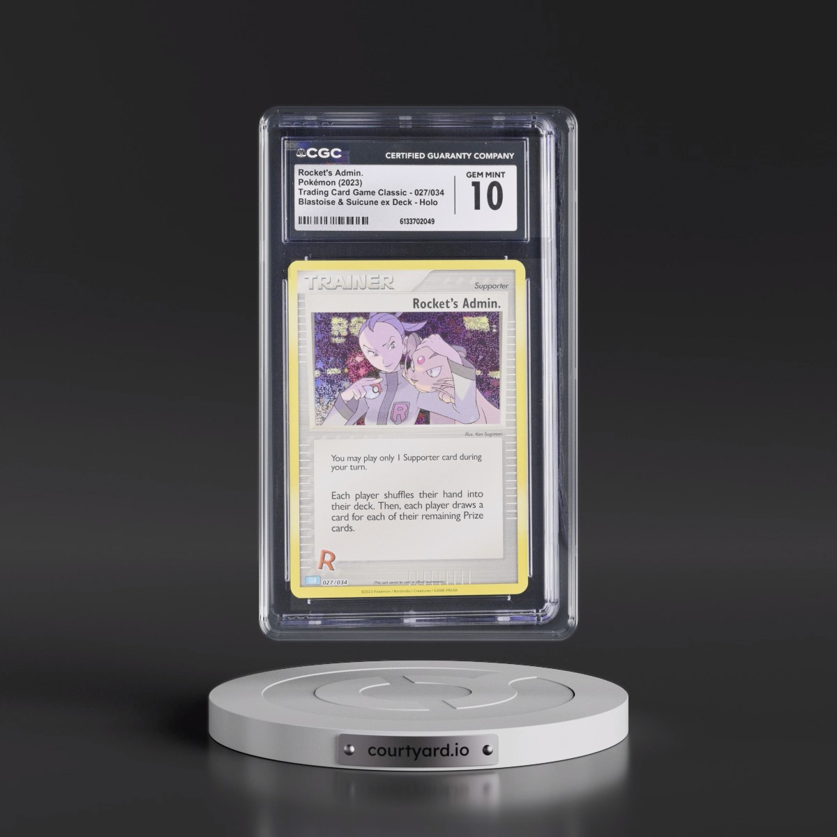 2023 Trading Card Game Classic - CLV, CLC, CLB #027/034 Rocket's Admin. - Blastoise & Suicune ex Deck - CLB Holo (CGC 10 GEM MINT)