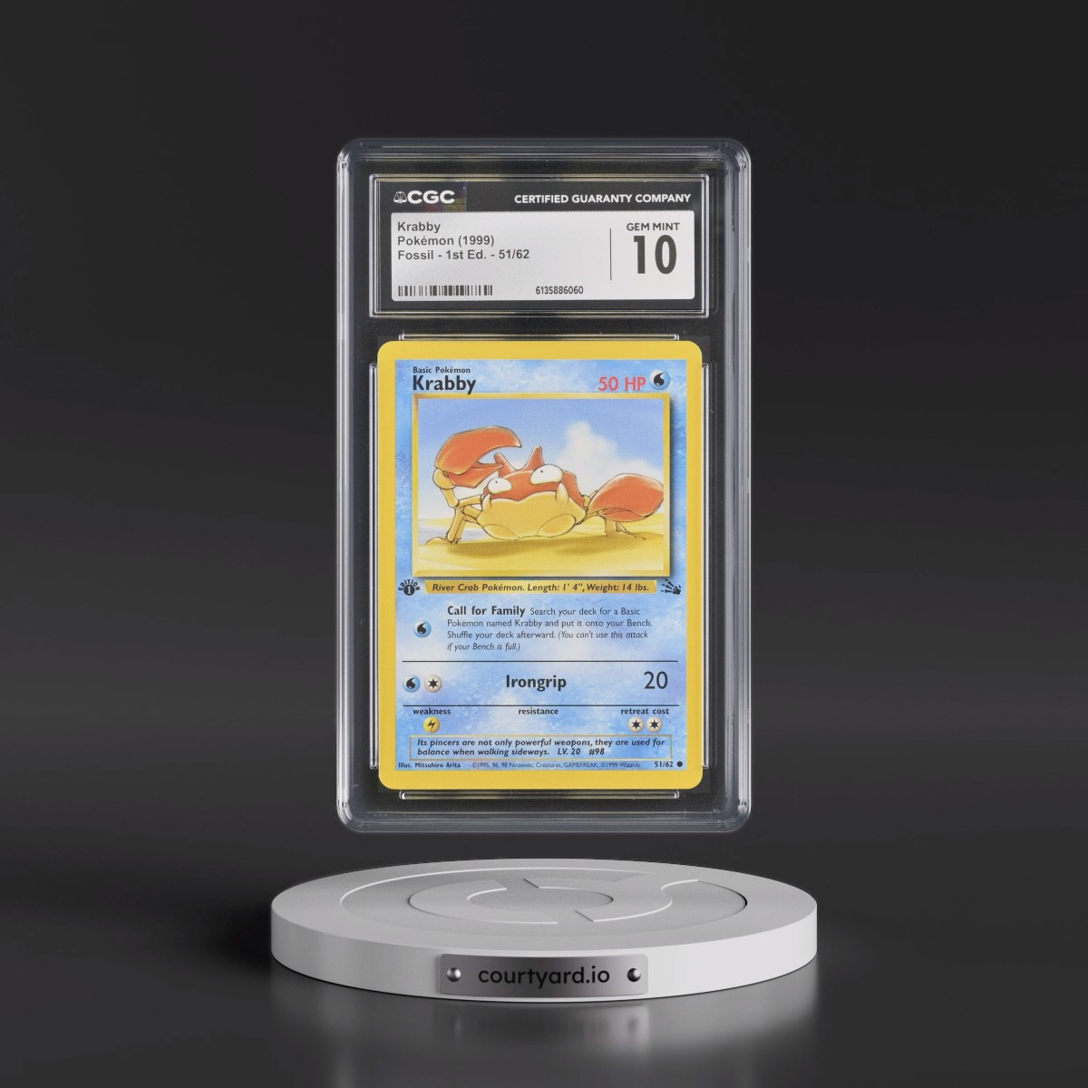 1999 Fossil #51/62 Krabby - 1st Edition 1st Edition (CGC 10 GEM MINT)