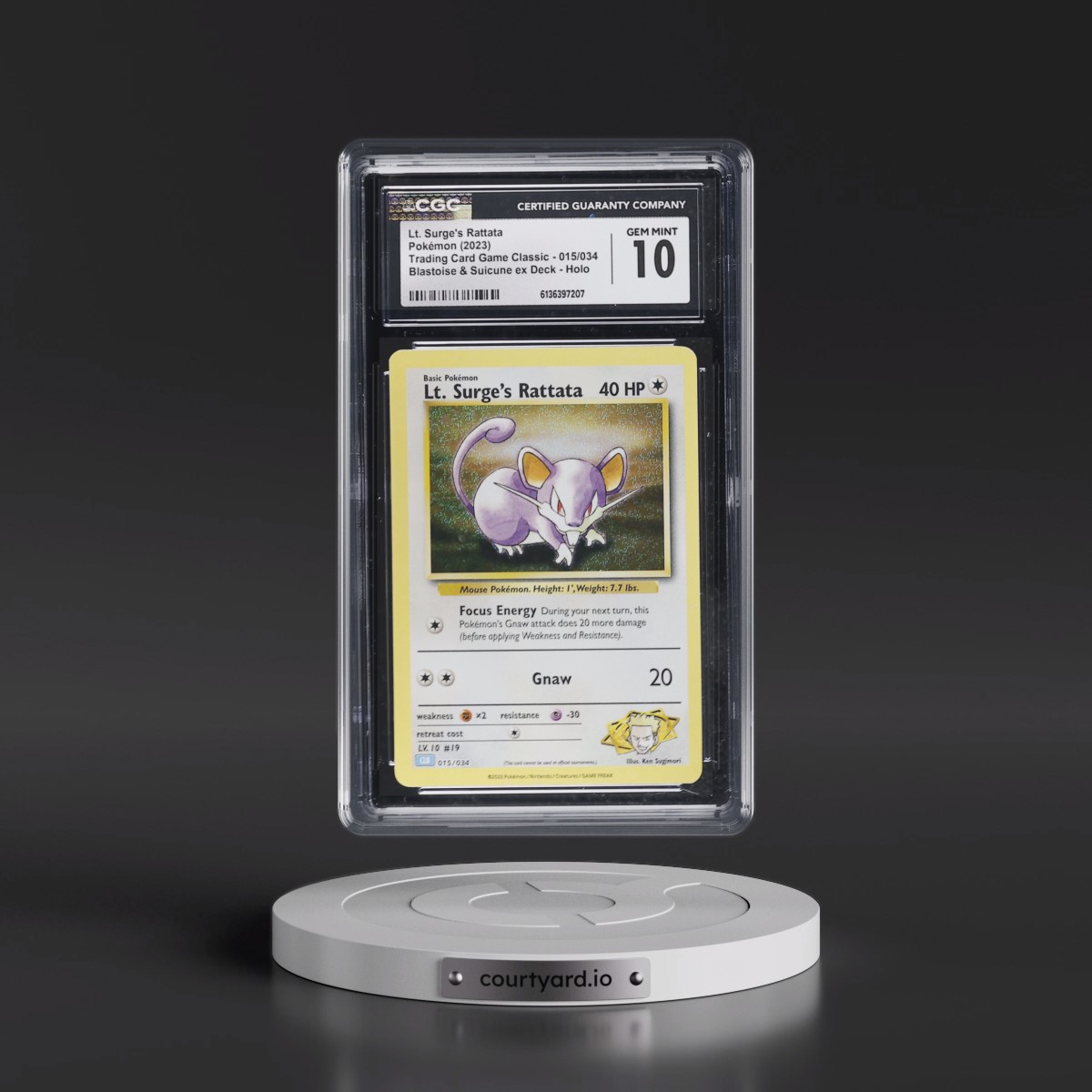 2023 Trading Card Game Classic - CLV, CLC, CLB #015/034 Lt. Surge's Rattata - Blastoise & Suicune ex Deck - CLB Holo (CGC 10 GEM MINT)