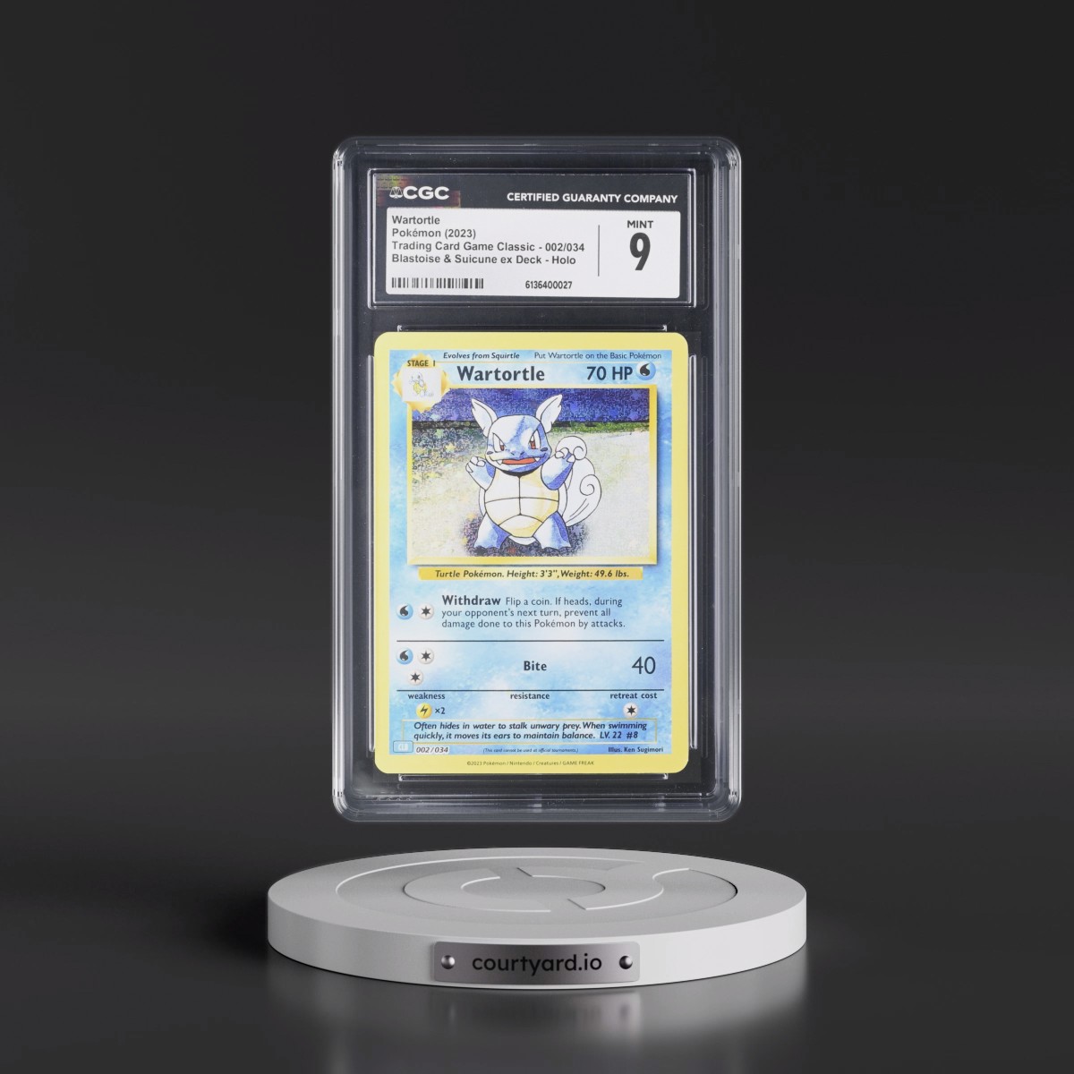 2023 Trading Card Game Classic - CLV, CLC, CLB #002/034 Wartortle - Blastoise & Suicune ex Deck - CLB Holo (CGC 9 MINT)