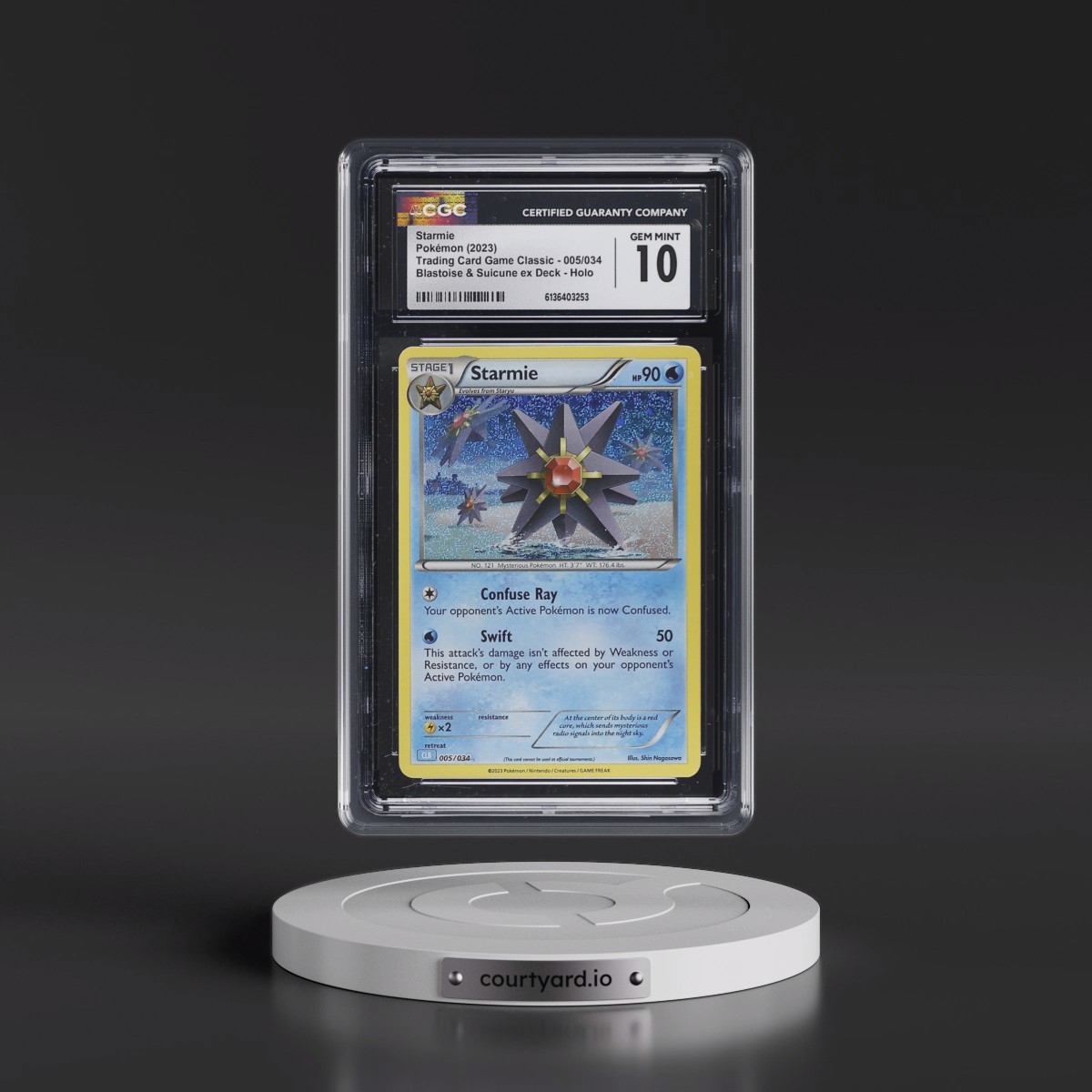 2023 Trading Card Game Classic - CLV, CLC, CLB #005/034 Starmie - Blastoise & Suicune ex Deck - CLB Holo (CGC 10 GEM MINT)