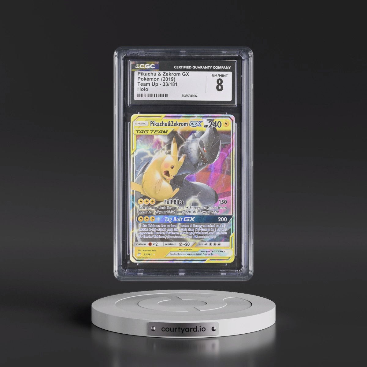 2019 Team Up #33/181 Pikachu & Zekrom GX - Holo (CGC 8 NM-MT)