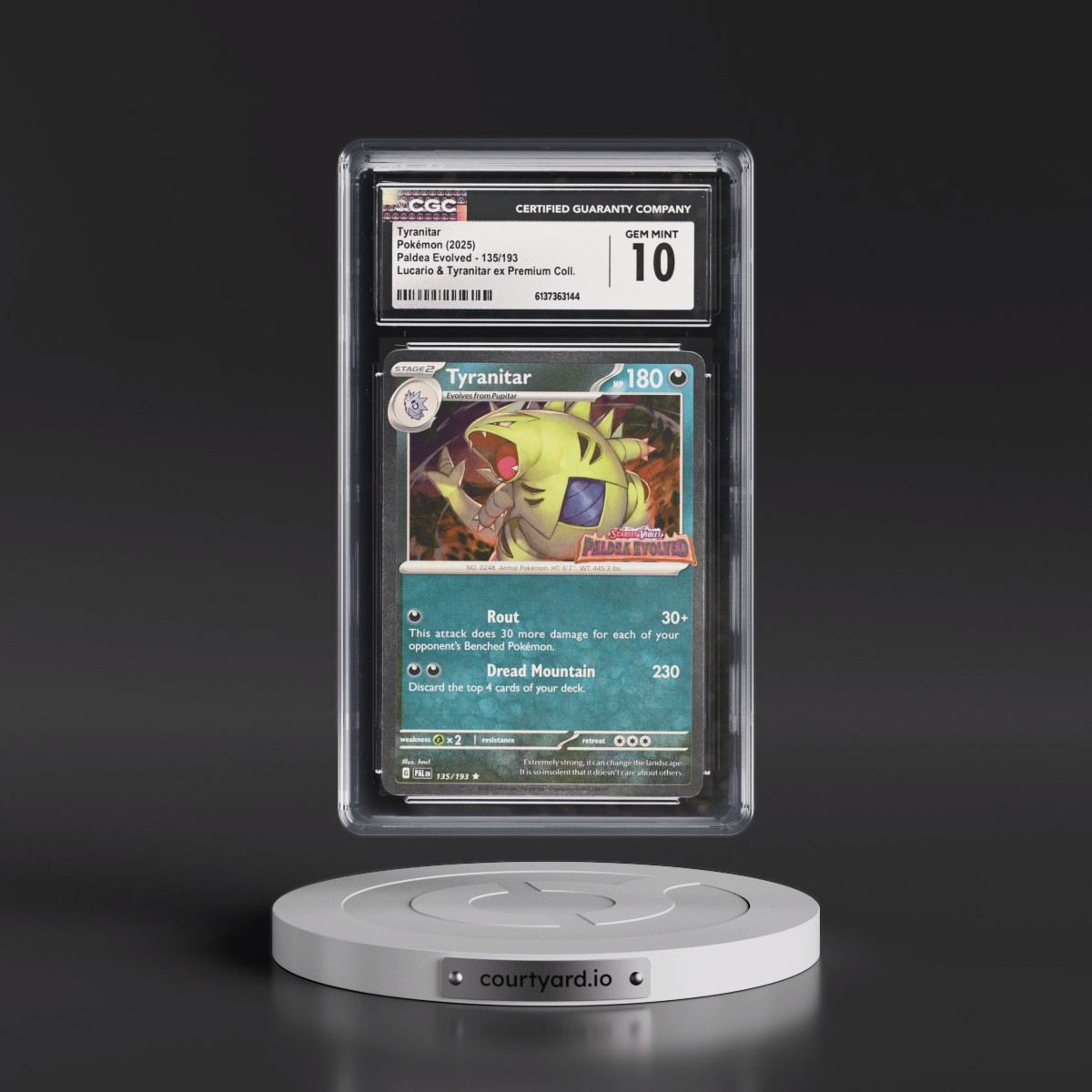 2023 Paldea Evolved - PAL EN #135/193 Tyranitar - Lucario & Tyranitar ex Premium Collection (Cosmos Holo) (CGC 10 GEM MINT)