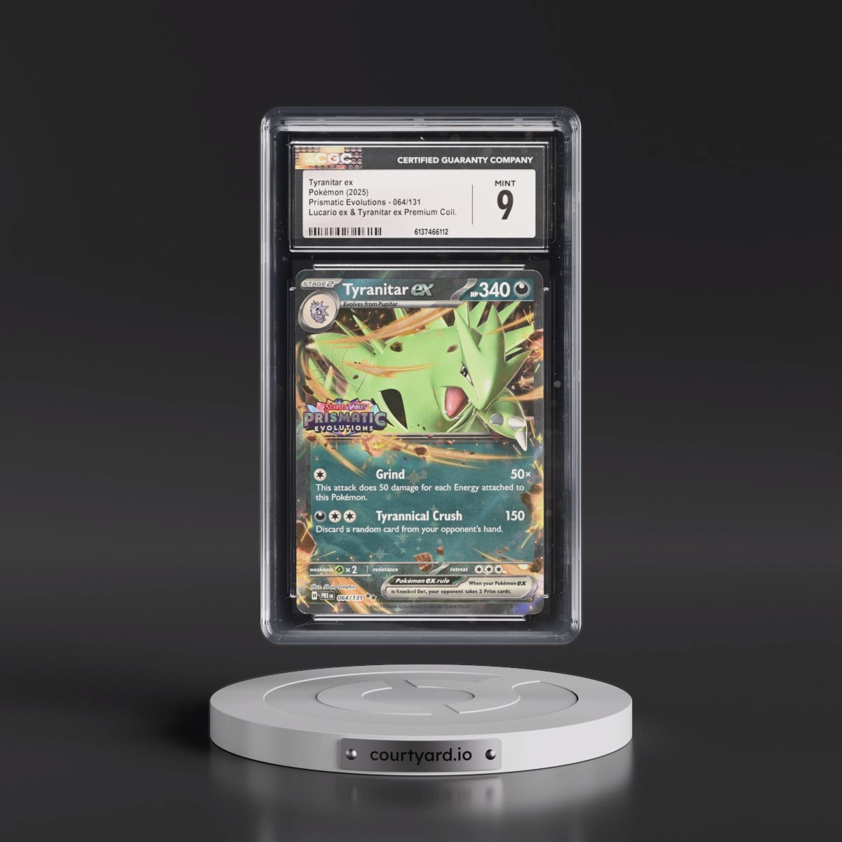 2024 Prismatic Evolutions - PRE EN #064/131 Tyranitar ex - (Prismatic Evolutions Stamp) Lucario ex & Tyranitar ex Premi (Holo) (CGC 9 MINT)