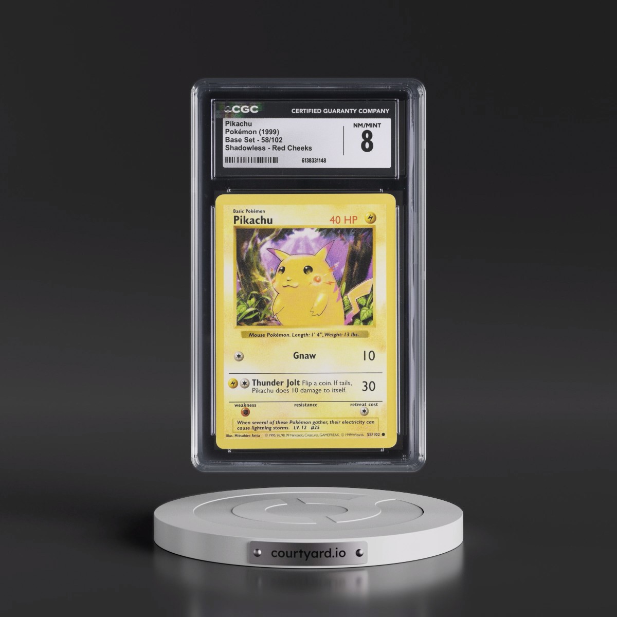 1999 Base Set #58/102 Pikachu - Shadowless Shadowless Red Cheeks (CGC 8 NM-MT)