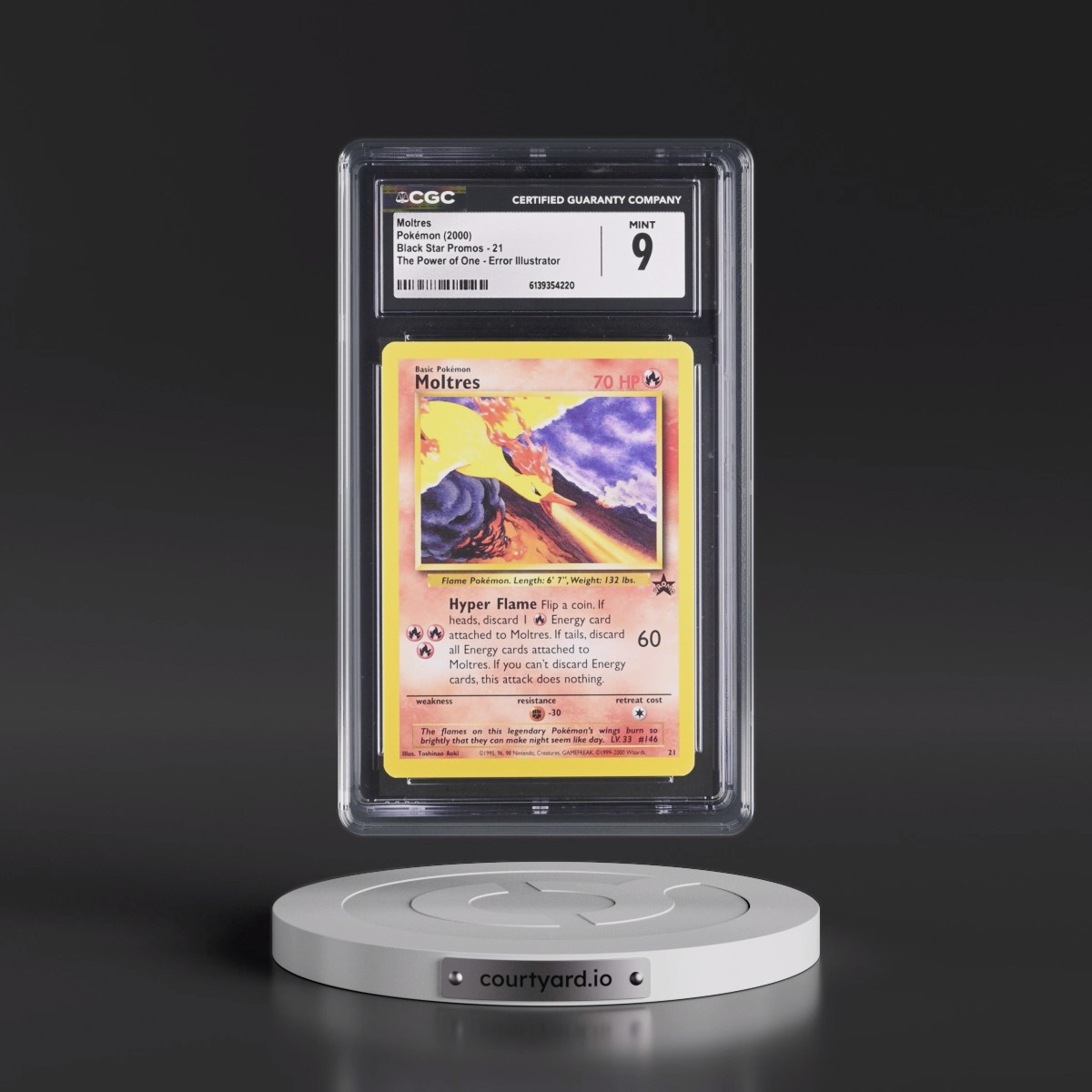 1999 Black Star Promos Moltres - The Power of One Error Illustrator - Aoki #21 CGC 9