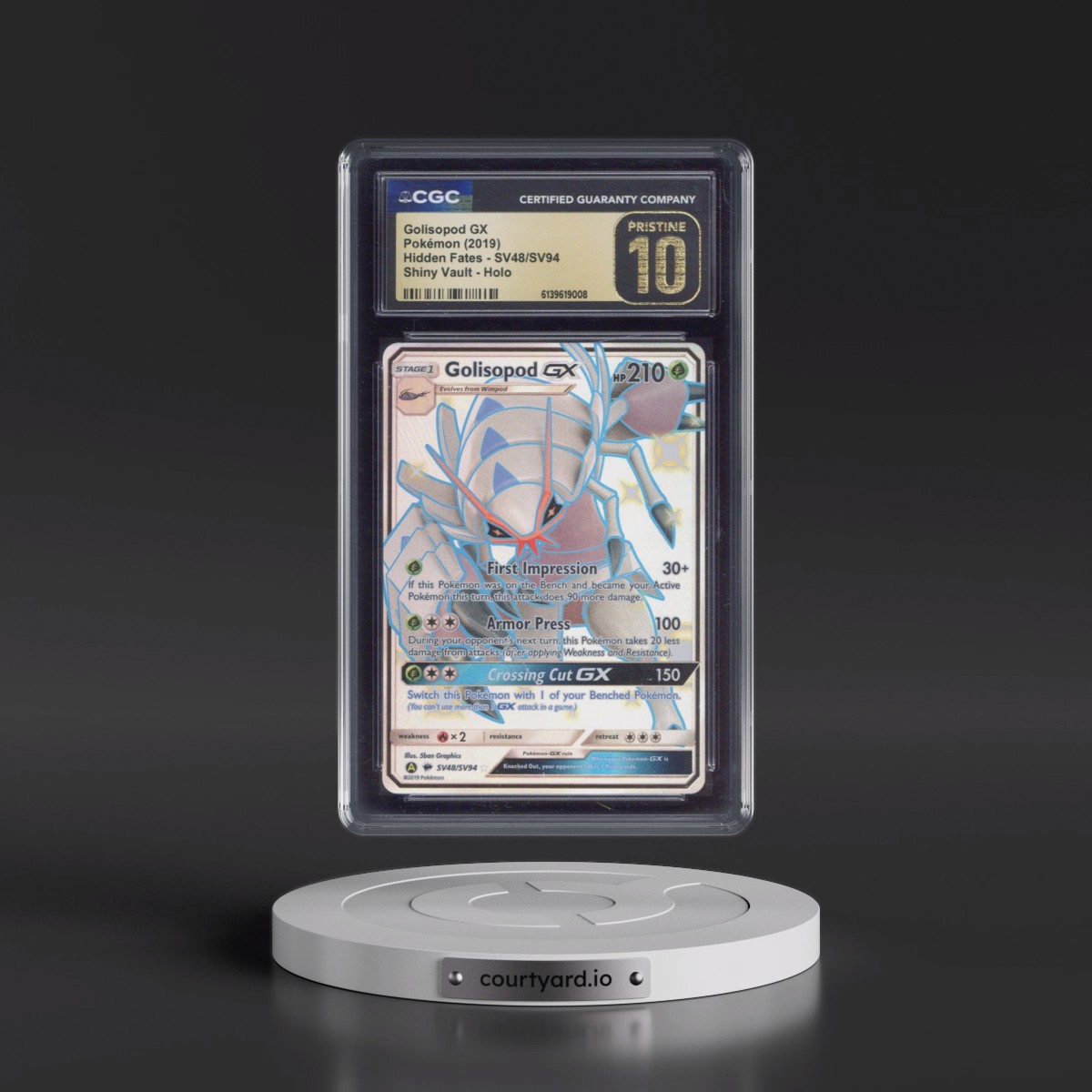 2019 Hidden Fates #SV48/SV94 Golisopod GX - Shiny Vault Holo (CGC 10 PRISTINE)