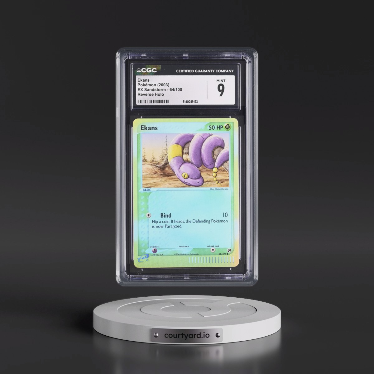 2003 EX Sandstorm (2003 Copyright, w/ "e" Symbol) #64/100 Ekans - Reverse Holo (CGC 9 MINT)