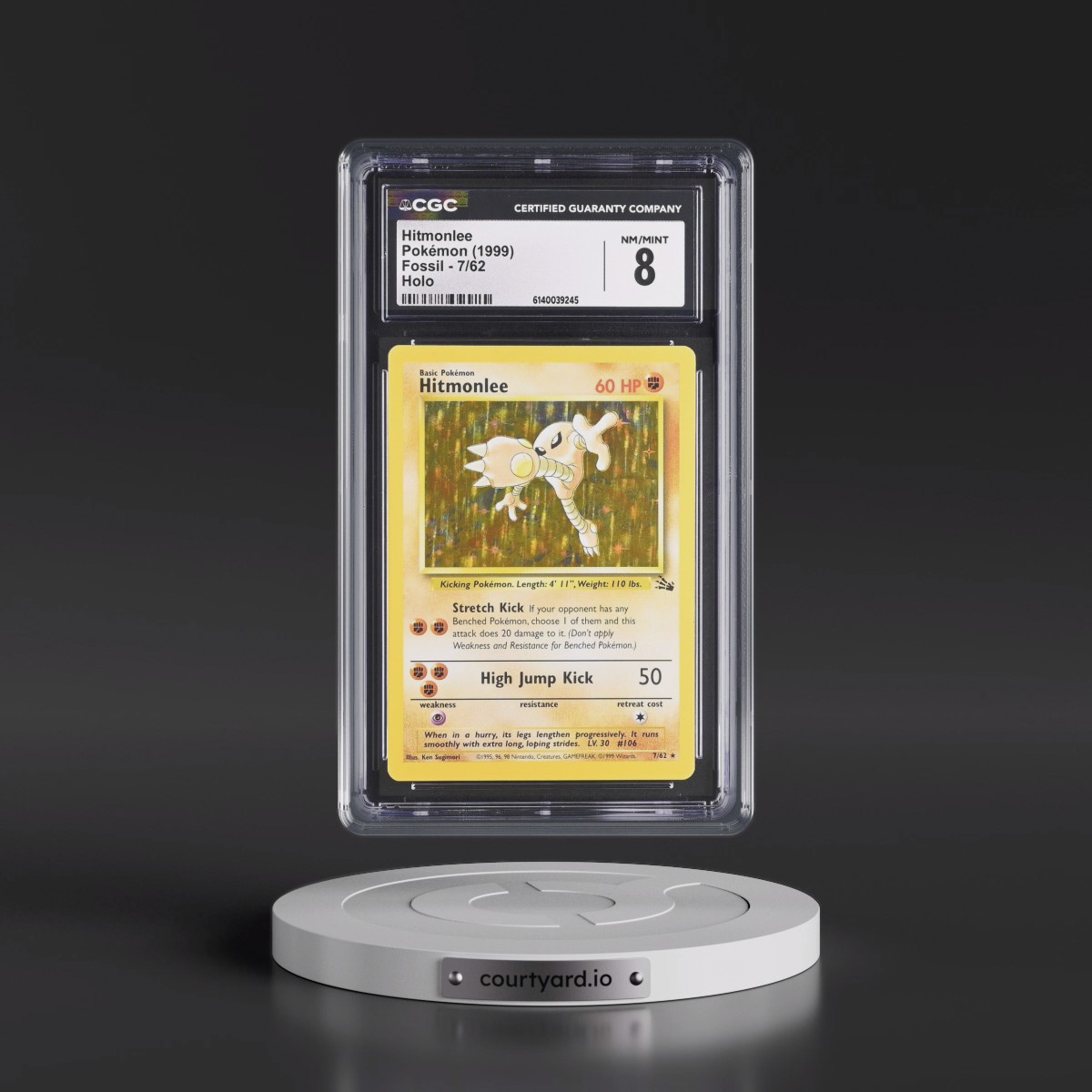 1999 Fossil #7/62 Hitmonlee - Galaxy Star Holo (CGC 8 NM-MT)