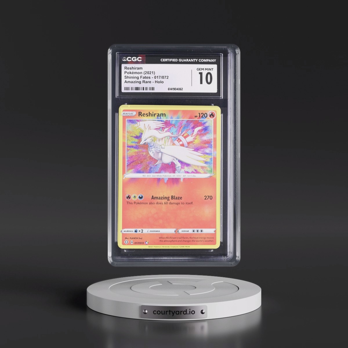 2021 Shining Fates #017/072 Reshiram - Amazing Rare Holo (CGC 10 GEM MINT)