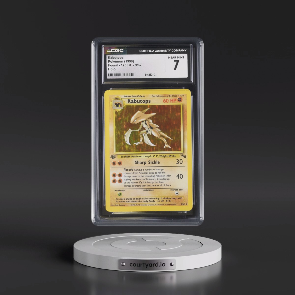 1999 Fossil #9/62 Kabutops - 1st Edition Holo (CGC 7 NM)