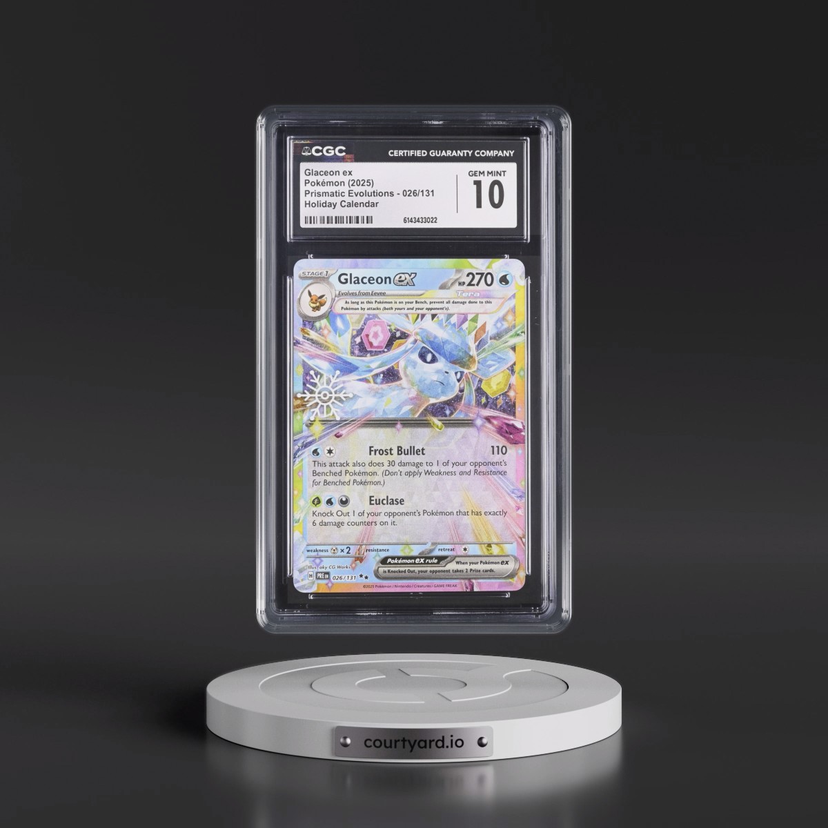 2024 Prismatic Evolutions - PRE EN #026/131 Glaceon ex - Holiday Calendar (Snowflake Stamp) (Holo) (CGC 10 GEM MINT)