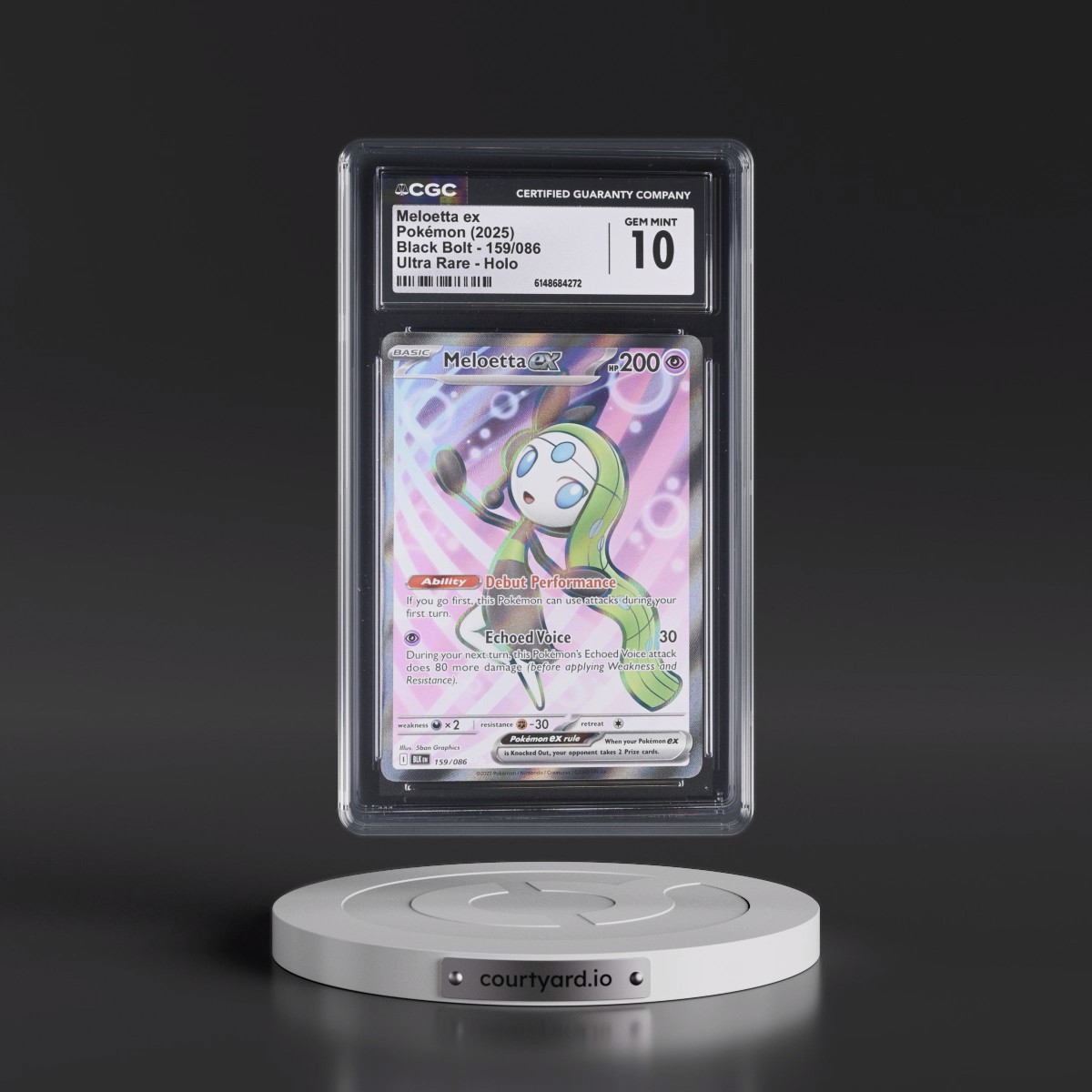 2025 Black Bolt - BLK EN #159/086 Meloetta ex - Ultra Rare Holo (CGC 10 GEM MINT)
