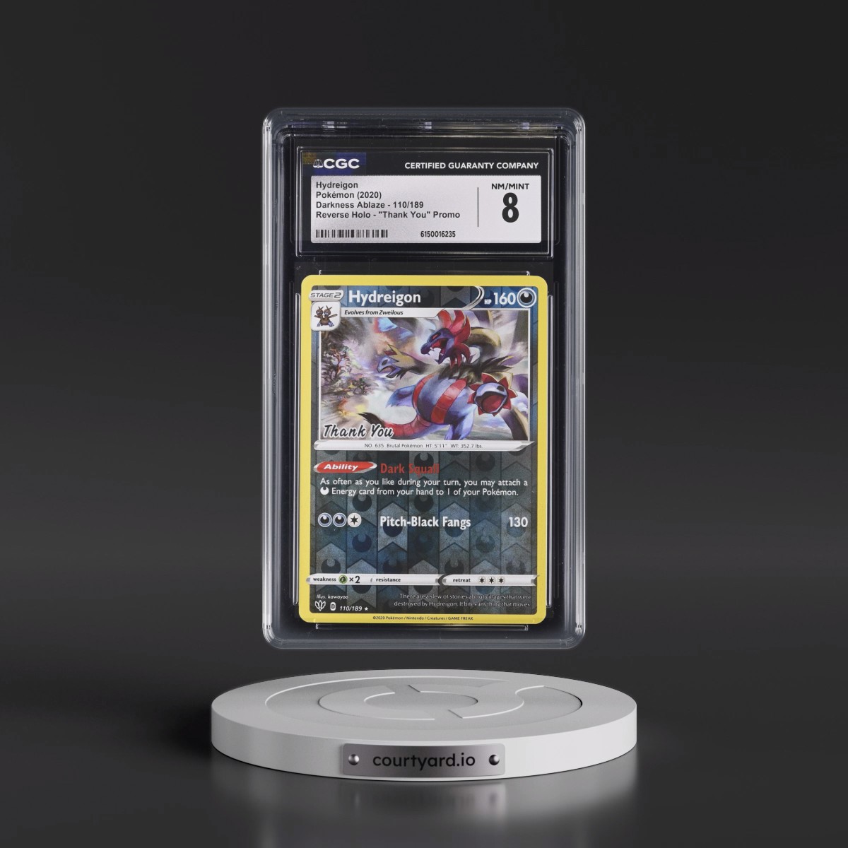 2020 Darkness Ablaze #110/189 Hydreigon - Reverse Holo "Thank You" Promo () (CGC 8 NM-MT)