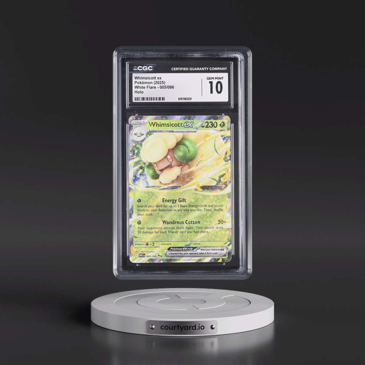 2025 White Flare - WHT EN #005/086 Whimsicott ex - Holo (CGC 10 GEM MINT)