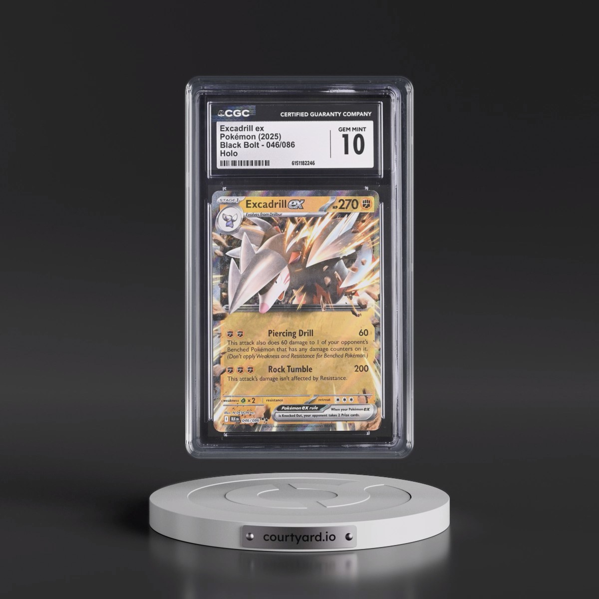 2025 Black Bolt - BLK EN #046/086 Excadrill ex - Holo (CGC 10 GEM MINT)