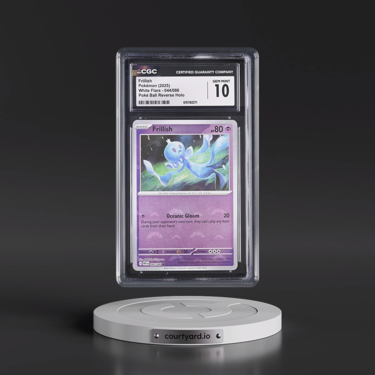 2025 White Flare - WHT EN #044/086 Frillish - Reverse Holo Poké Ball (CGC 10 GEM MINT)