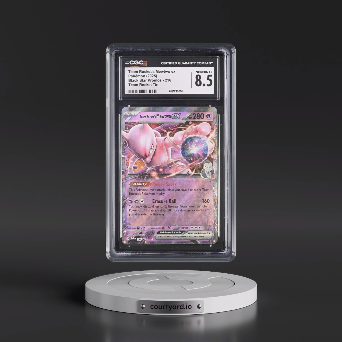 2023 Black Star Promos - Scarlet & Violet SVP EN #216 Team Rocket's Mewtwo ex - Team Rocket Tin (Holo) (CGC 8.5 NM-MT+)