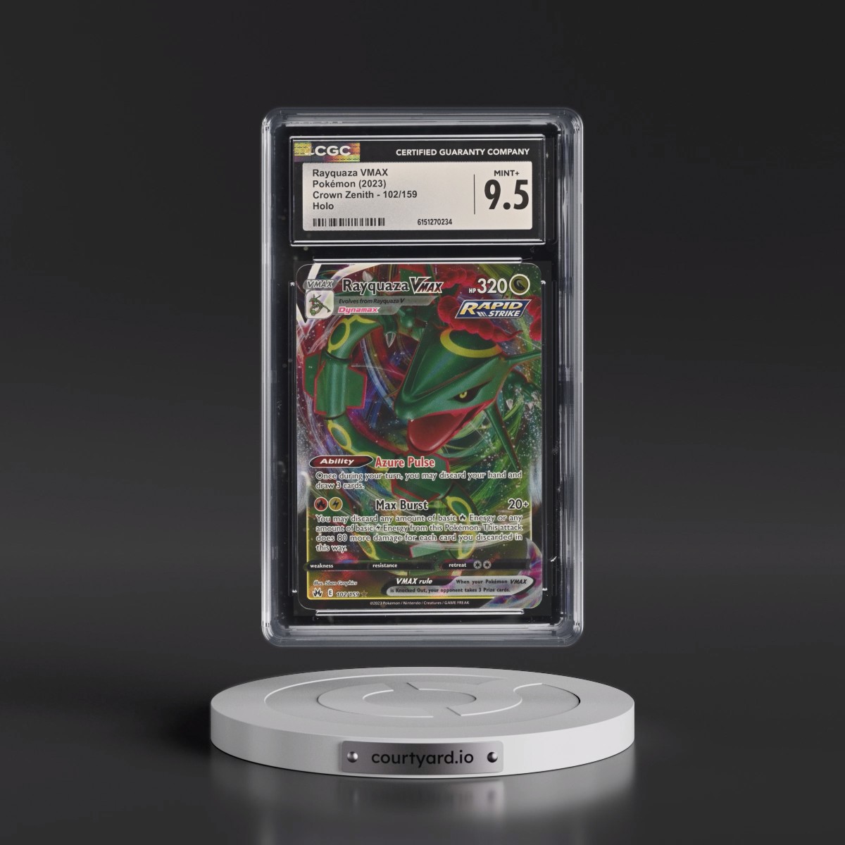 2023 Crown Zenith #102/159 Rayquaza VMAX - Holo (CGC 9.5 MINT+)