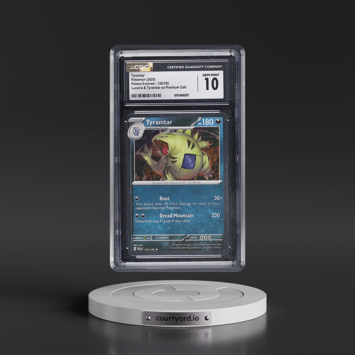 2023 Paldea Evolved - PAL EN #135/193 Tyranitar - Lucario & Tyranitar ex Premium Collection (Cosmos Holo) (CGC 10 GEM MINT)
