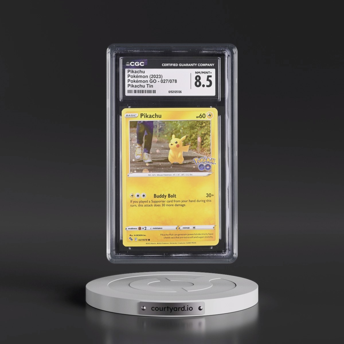 2022 Pokémon GO #027/078 Pikachu - Pikachu Tin (Cosmos Holo) (CGC 8.5 NM-MT+)