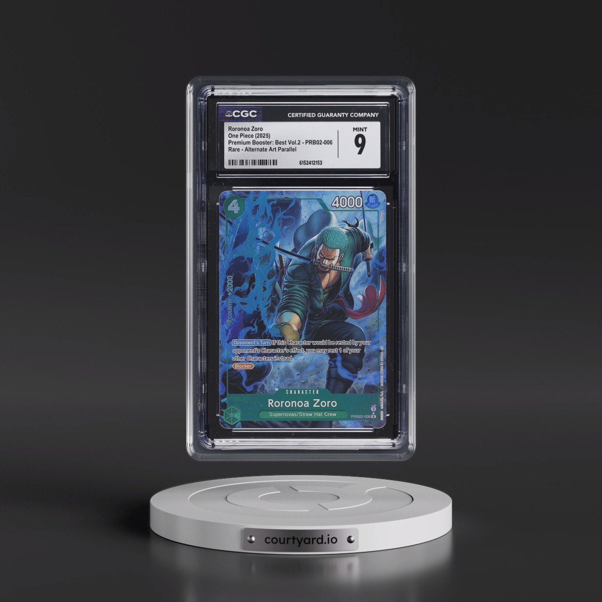 2025 Premium Booster: The Best Vol.2 (PRB-02) - English #PRB02-006 Roronoa Zoro - (Borderless) Alt Art (EN above Japan on Border) (CGC 9 MINT)