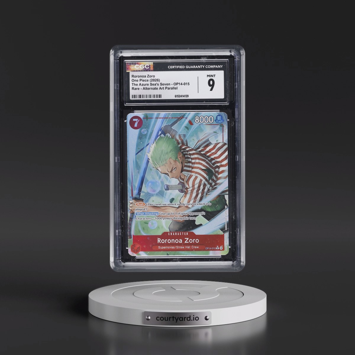 2026 The Azure Sea's Seven (OP14-EB04) - English #OP14-015 Roronoa Zoro - (Borderless) Alt Art (CGC 9 MINT)