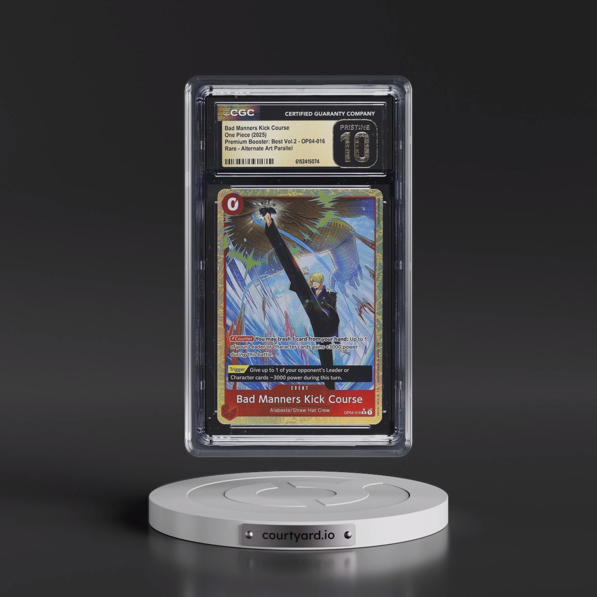2025 Premium Booster: The Best Vol.2 (PRB-02) - English #OP04-016 Bad Manners Kick Course - Alternate Art Parallel (EN above Japan on Border) (CGC 10 PRISTINE)