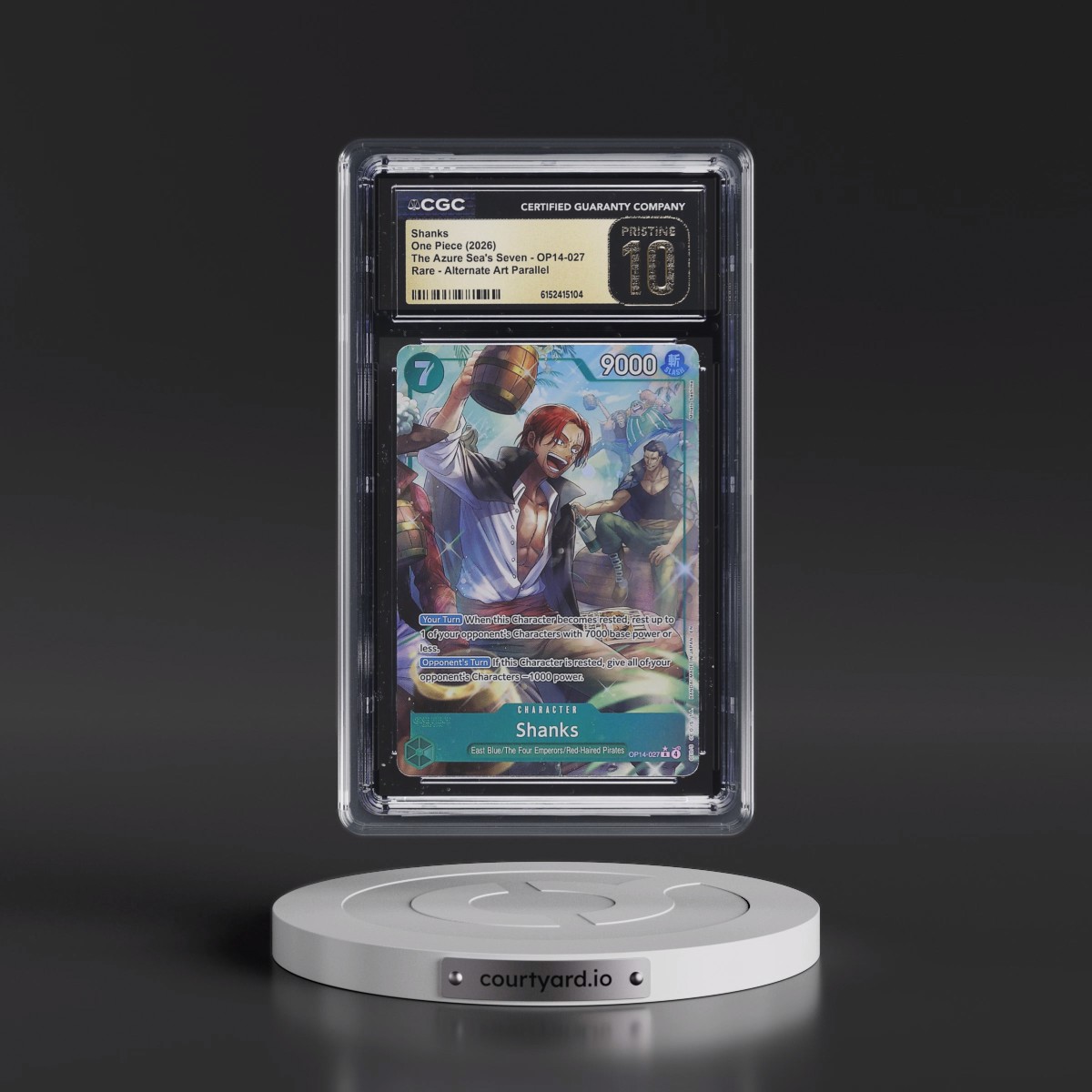 2026 The Azure Sea's Seven (OP14-EB04) - English #OP14-027 Shanks - (Borderless) Alt Art (CGC 10 PRISTINE)