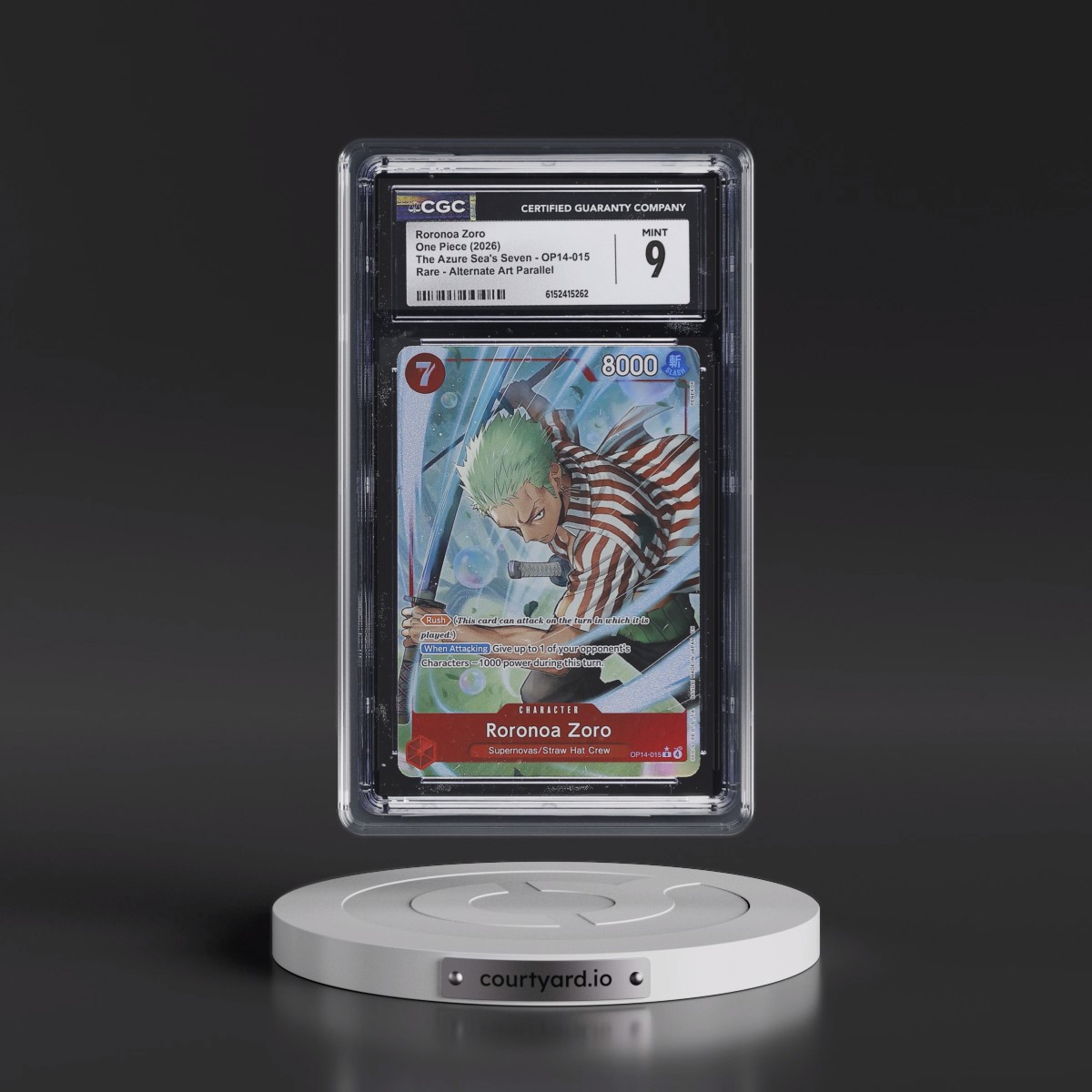 2026 The Azure Sea's Seven (OP14-EB04) - English #OP14-015 Roronoa Zoro - (Borderless) Alt Art (CGC 9 MINT)