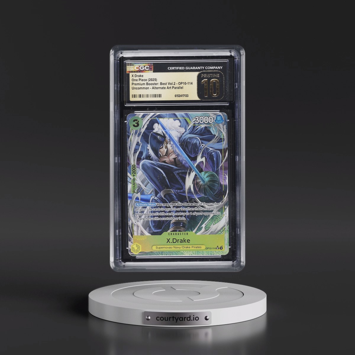 2025 Premium Booster: The Best Vol.2 (PRB-02) - English #OP10-114 X Drake - (Borderless) Alt Art (EN above Japan on Border) (CGC 10 PRISTINE)