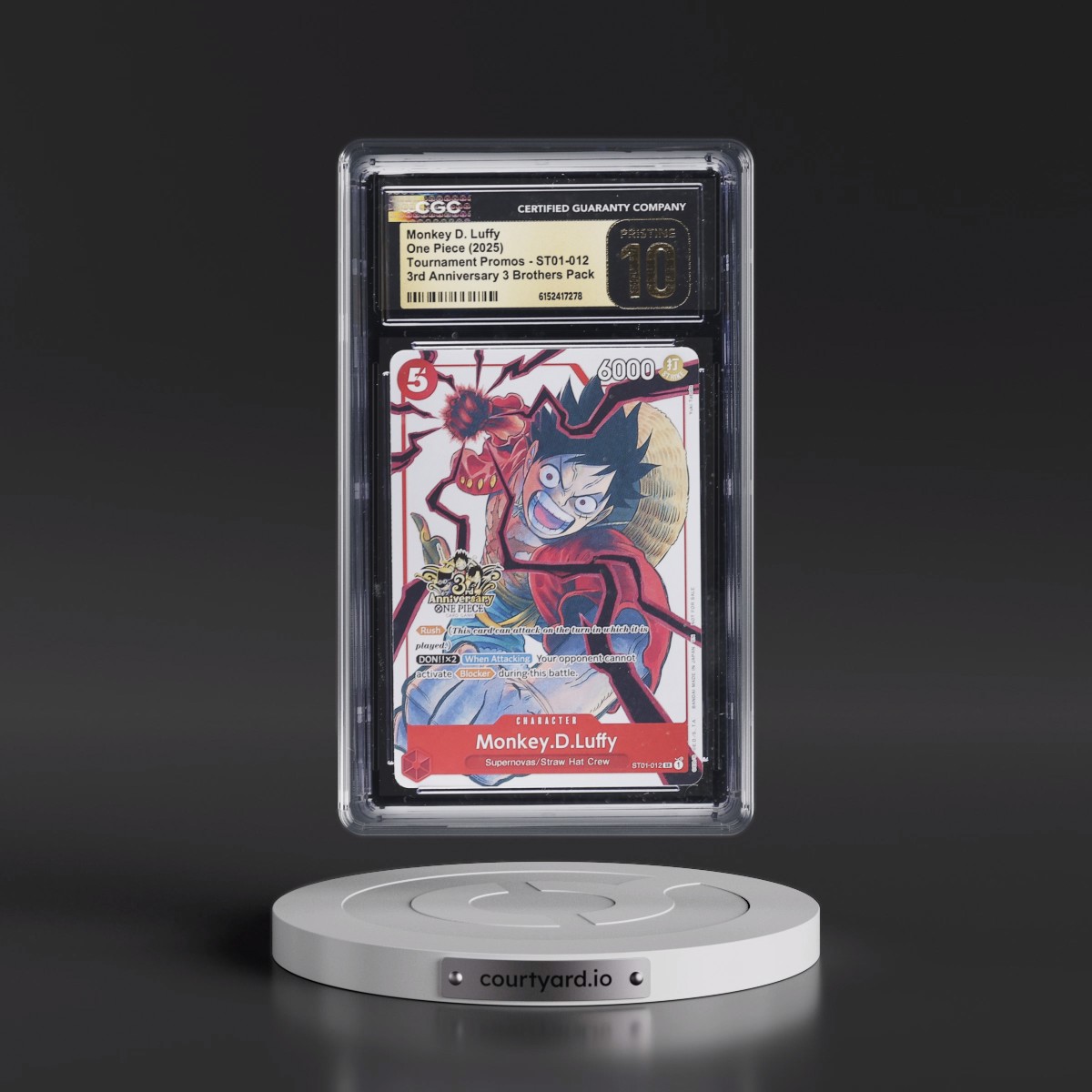 2022 Tournament Promos - English #ST01-012 Monkey D. Luffy - 3rd Anniversary 3 Brothers Pack (CGC 10 PRISTINE)