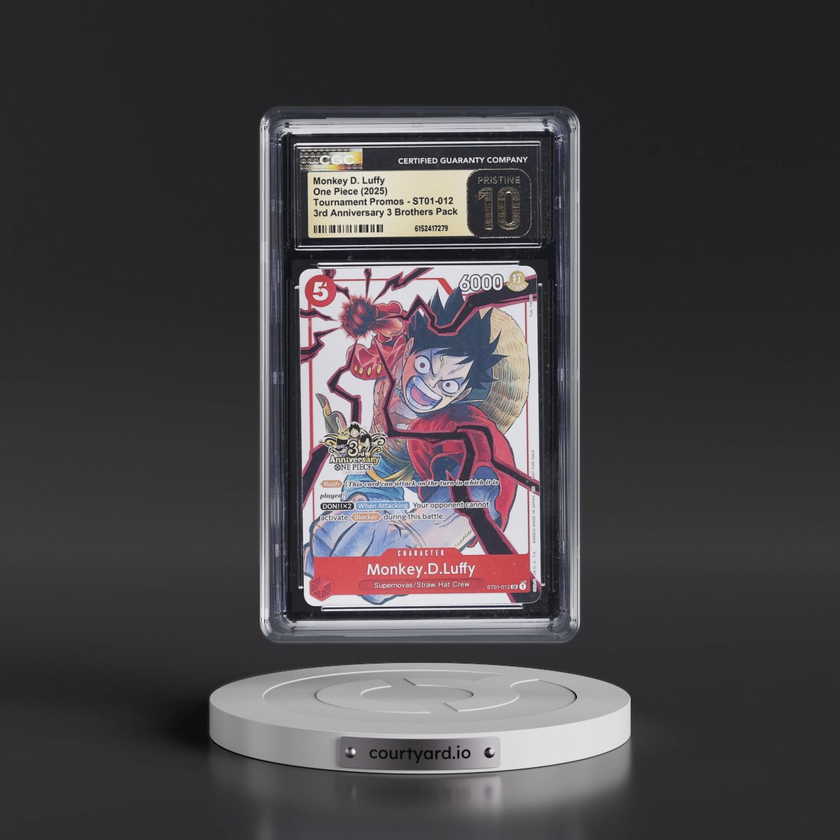 2022 Tournament Promos - English #ST01-012 Monkey D. Luffy - 3rd Anniversary 3 Brothers Pack (CGC 10 PRISTINE)