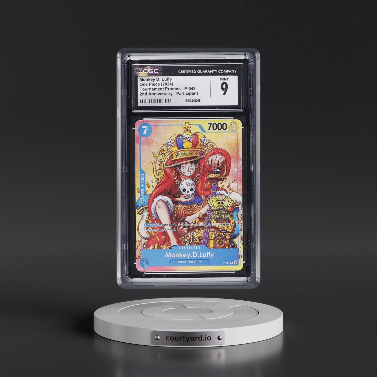 2022 Tournament Promos - English #P-043 Monkey D. Luffy - 2nd Anniversary Participant (CGC 9 MINT)