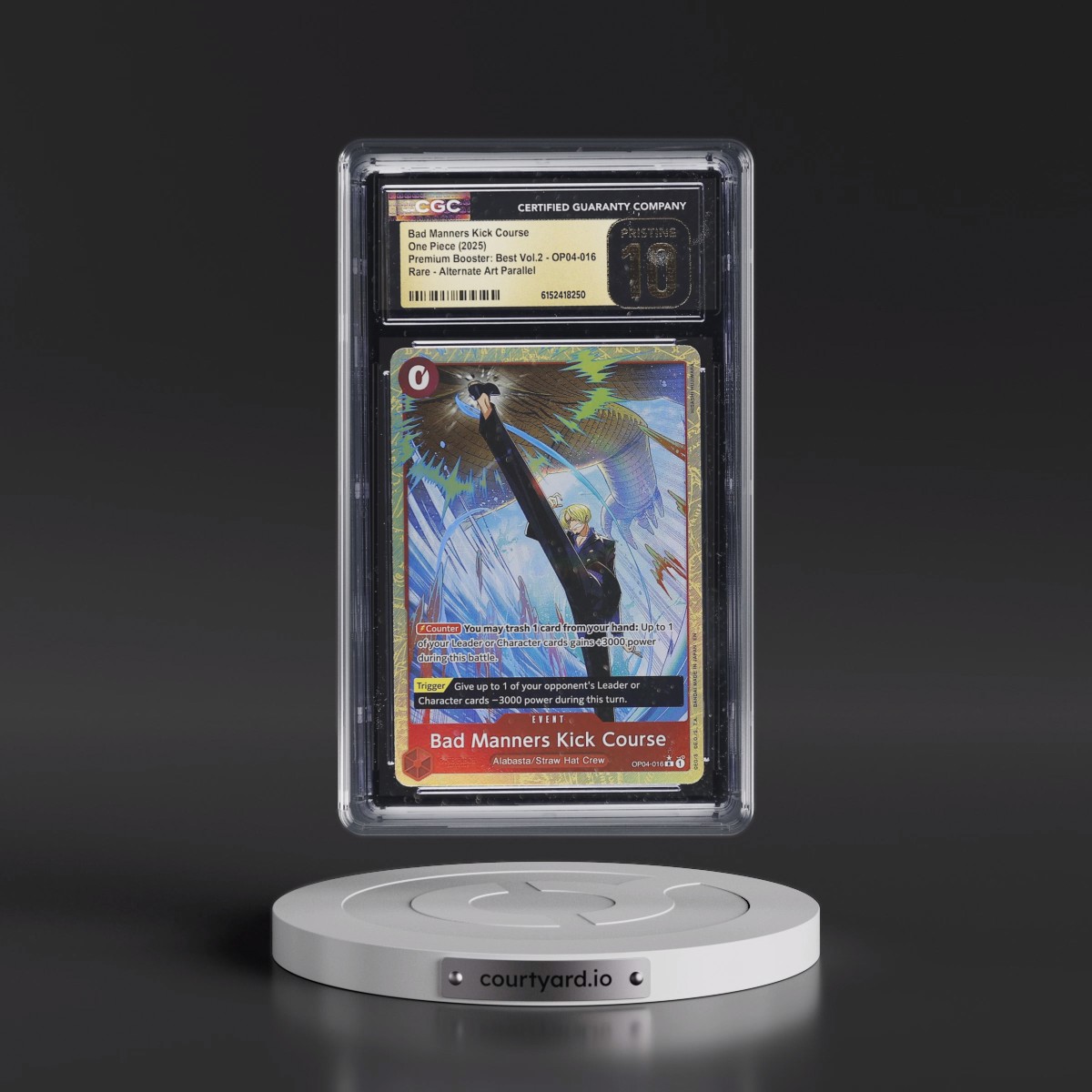 2025 Premium Booster: The Best Vol.2 (PRB-02) - English #OP04-016 Bad Manners Kick Course - Alternate Art Parallel (EN above Japan on Border) (CGC 10 PRISTINE)