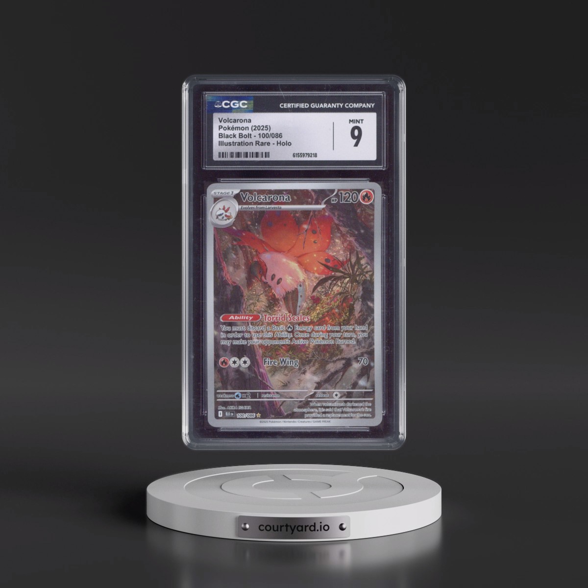 2025 Black Bolt - BLK EN #100/086 Volcarona - Illustration Rare Holo (CGC 9 MINT)