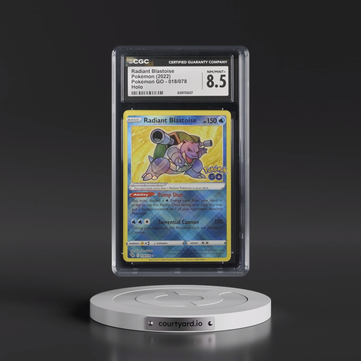 2022 Pokémon GO #018/078 Radiant Blastoise - Holo (CGC 8.5 NM-MT+)