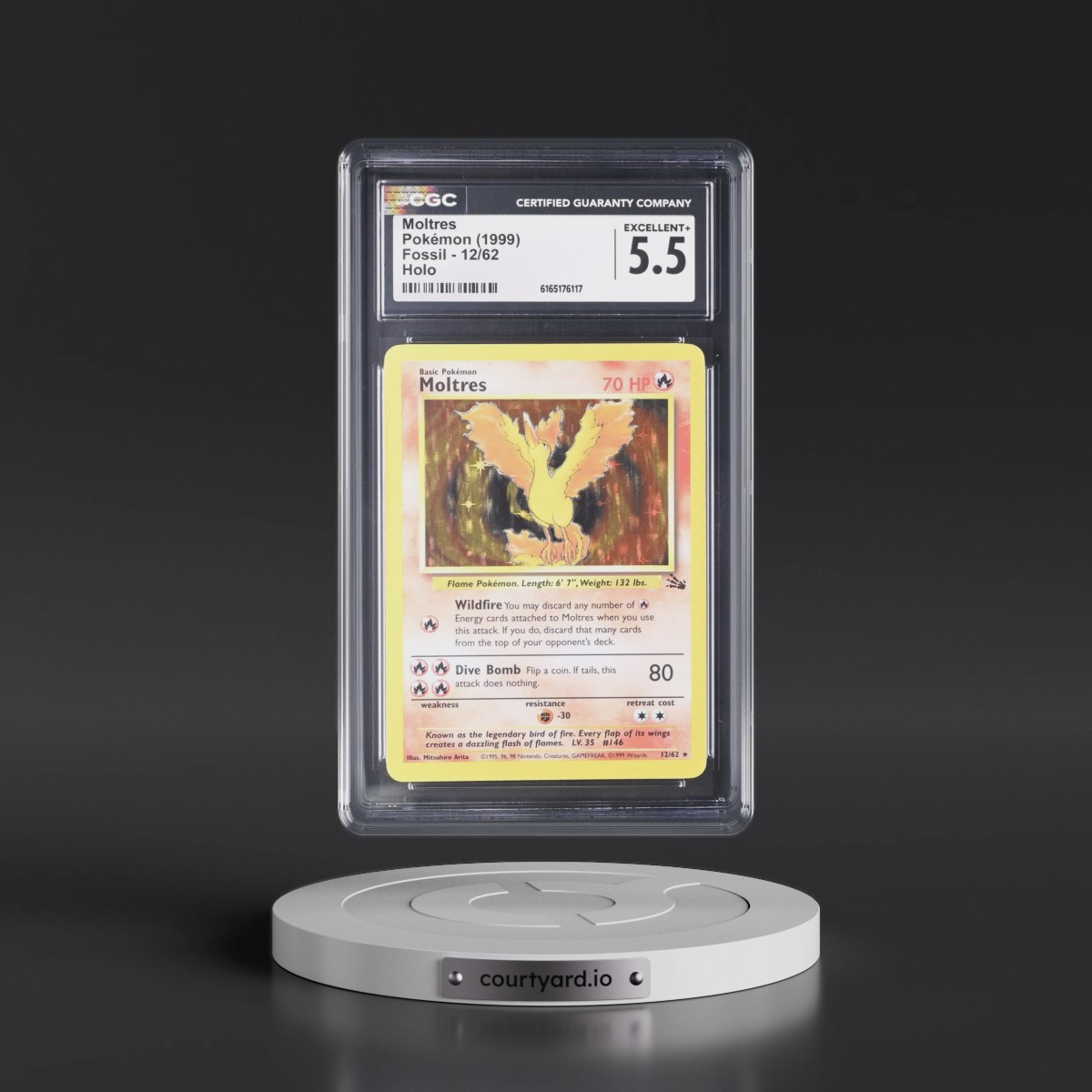 1999 Fossil Moltres - Galaxy Star Holo #12/62 CGC 5.5