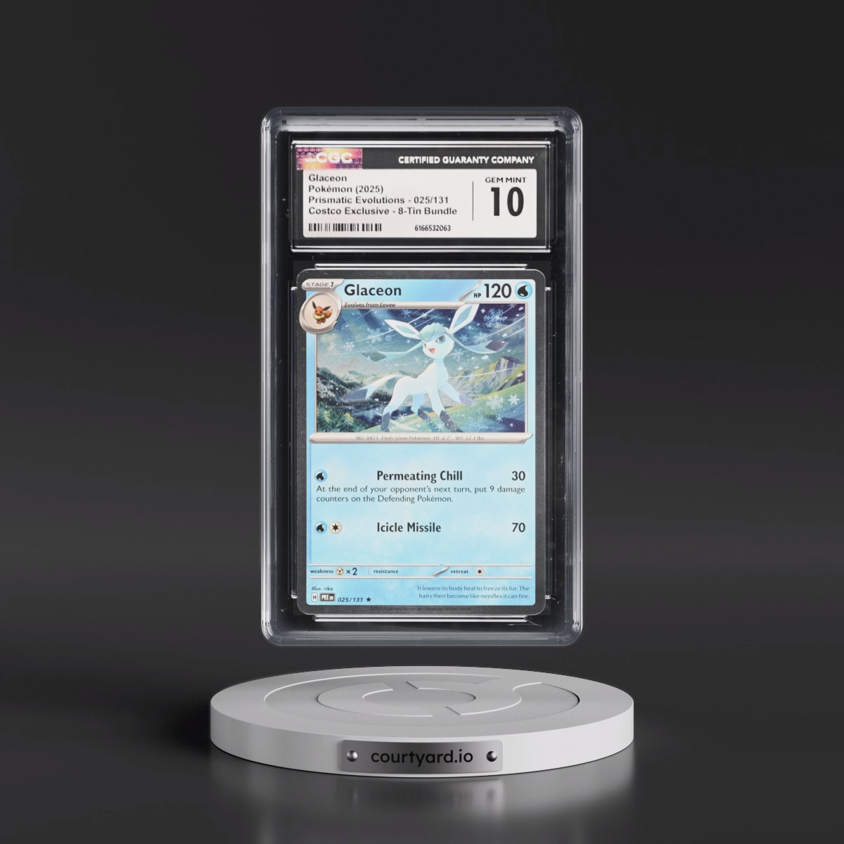 2024 Prismatic Evolutions - PRE EN #025/131 Glaceon - (Cosmos Holo) Costco Exclusive 8-Tin Bundle (CGC 10 GEM MINT)