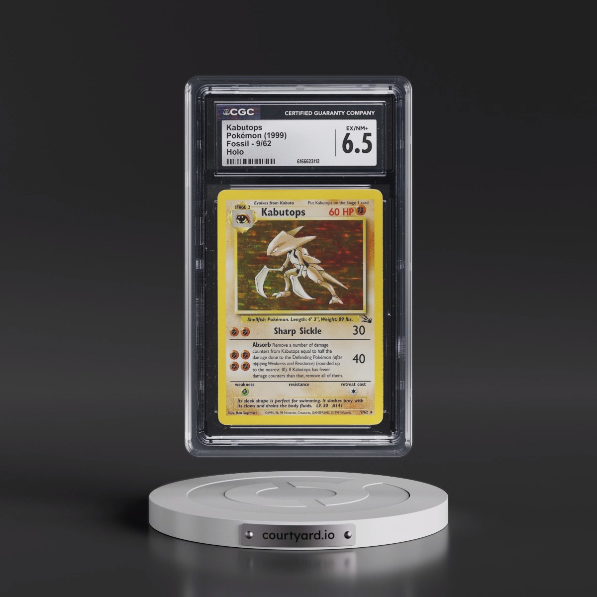 1999 Fossil #9/62 Kabutops - Galaxy Star Holo (CGC 6.5 EX-NM+)