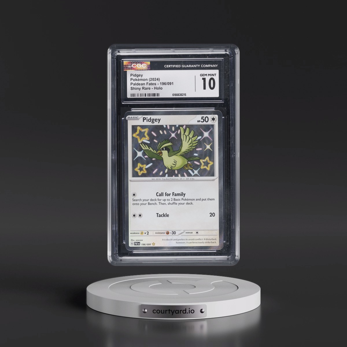2024 Paldean Fates - PAF EN Pidgey - Shiny Rare Holo #196/091 CGC 10