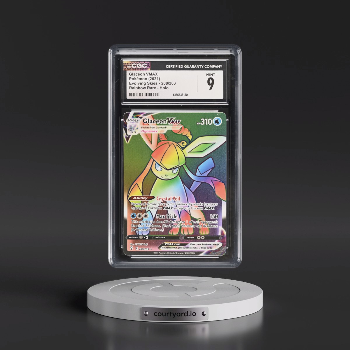 2021 Evolving Skies #208/203 Glaceon VMAX - Rainbow Rare Holo (CGC 9 MINT)