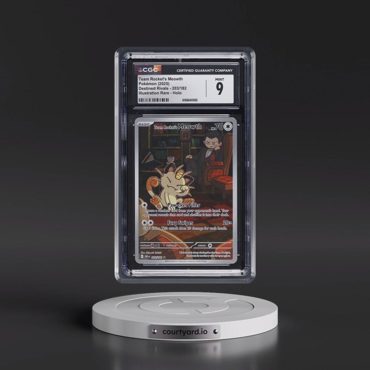 2025 Destined Rivals - DRI EN #203/182 Team Rocket's Meowth - Illustration Rare Holo (CGC 9 MINT)