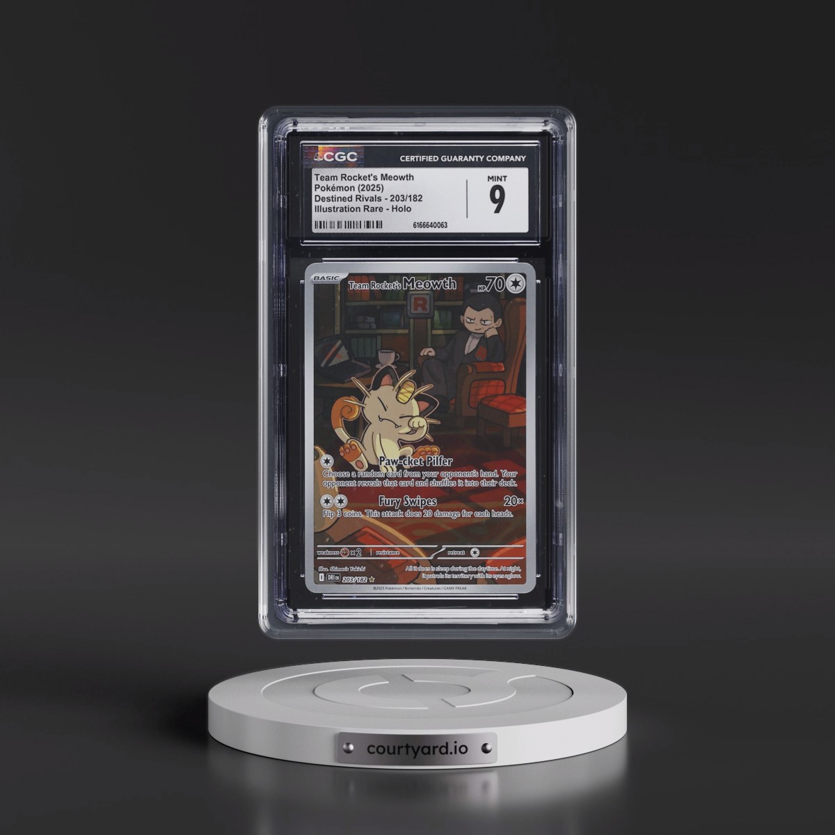 2025 Destined Rivals - DRI EN #203/182 Team Rocket's Meowth - Illustration Rare Holo (CGC 9 MINT)