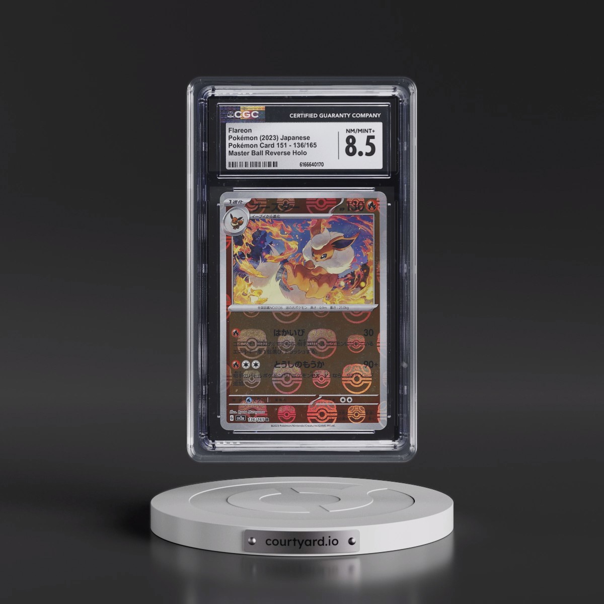 2023 Pokémon Card 151 Flareon - Reverse Holo Master Ball #136/165 CGC 8.5