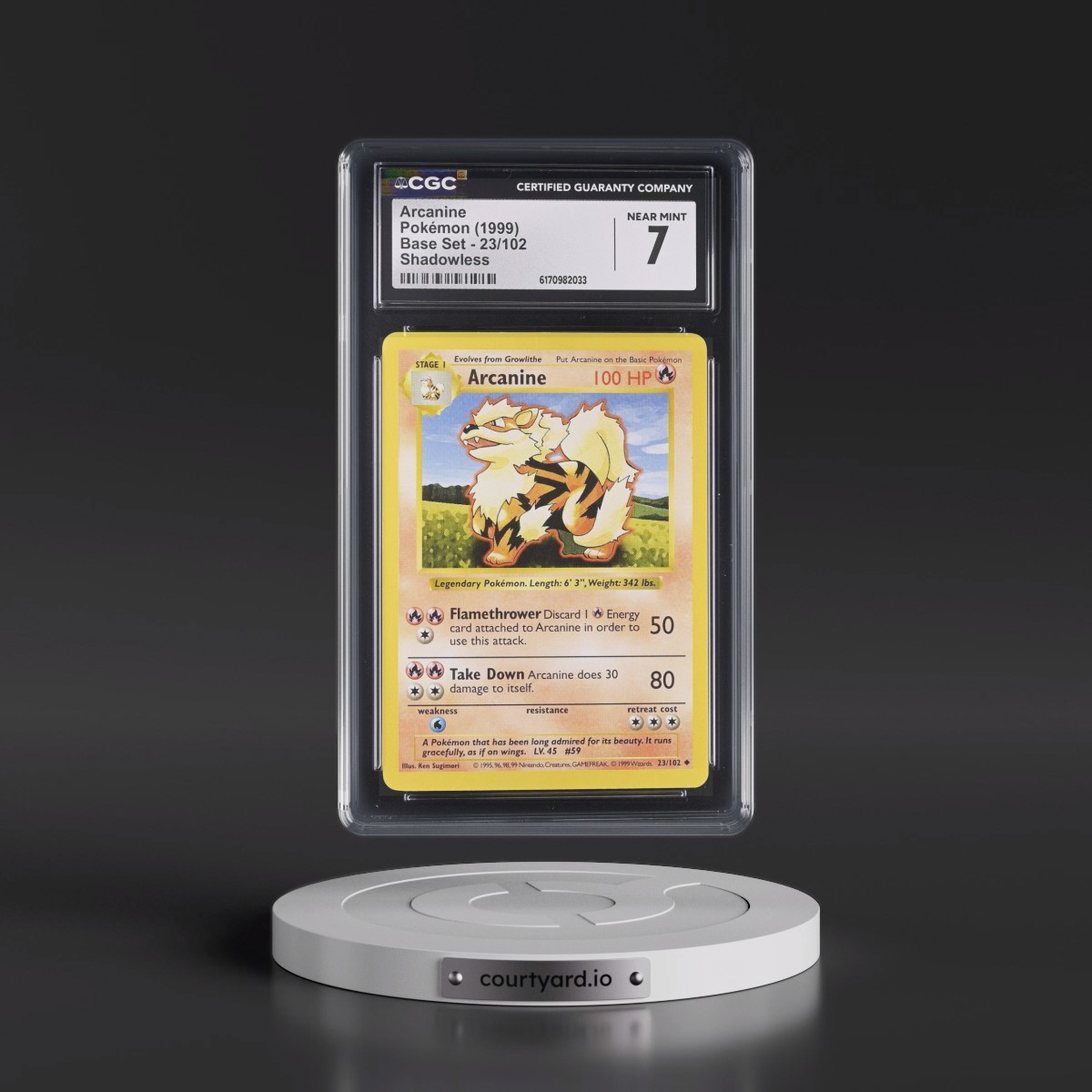 1999 Base Set #23/102 Arcanine - Shadowless Shadowless (CGC 7 NM)