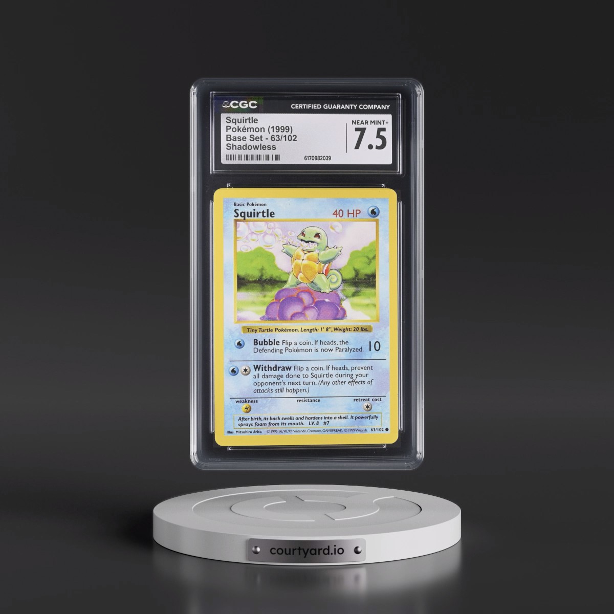 1999 Base Set #63/102 Squirtle - Shadowless Shadowless (CGC 7.5 NM+)